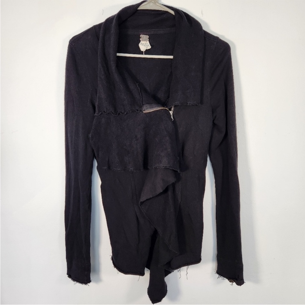 Free People We The Free Boho Distressed Zip-Up Cardigan Jacket XS Black
